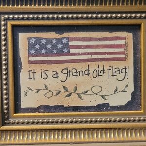 Framed American Flag Art with Gold Frame